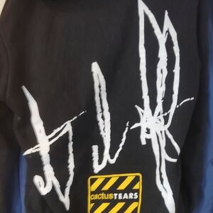 Black Hoodie with White Graphic and Yellow Accent